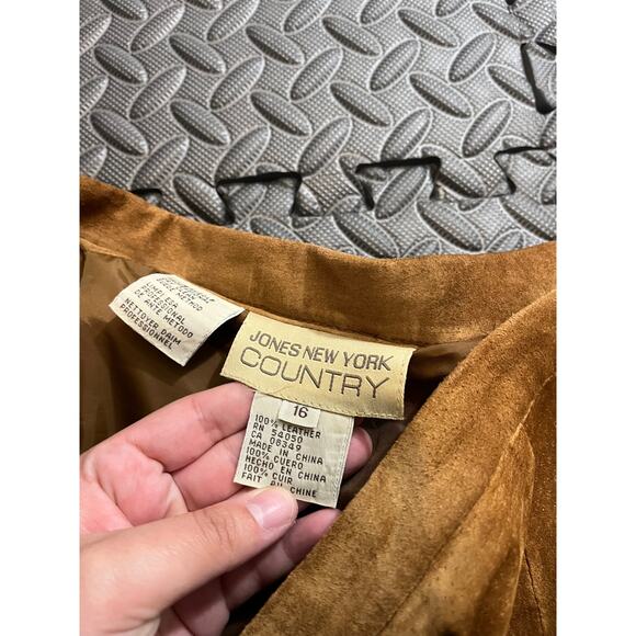 Vintage Jones New York Country Western Genuine Suede Leather Brown Pants size 16 - Picture 2 of 9